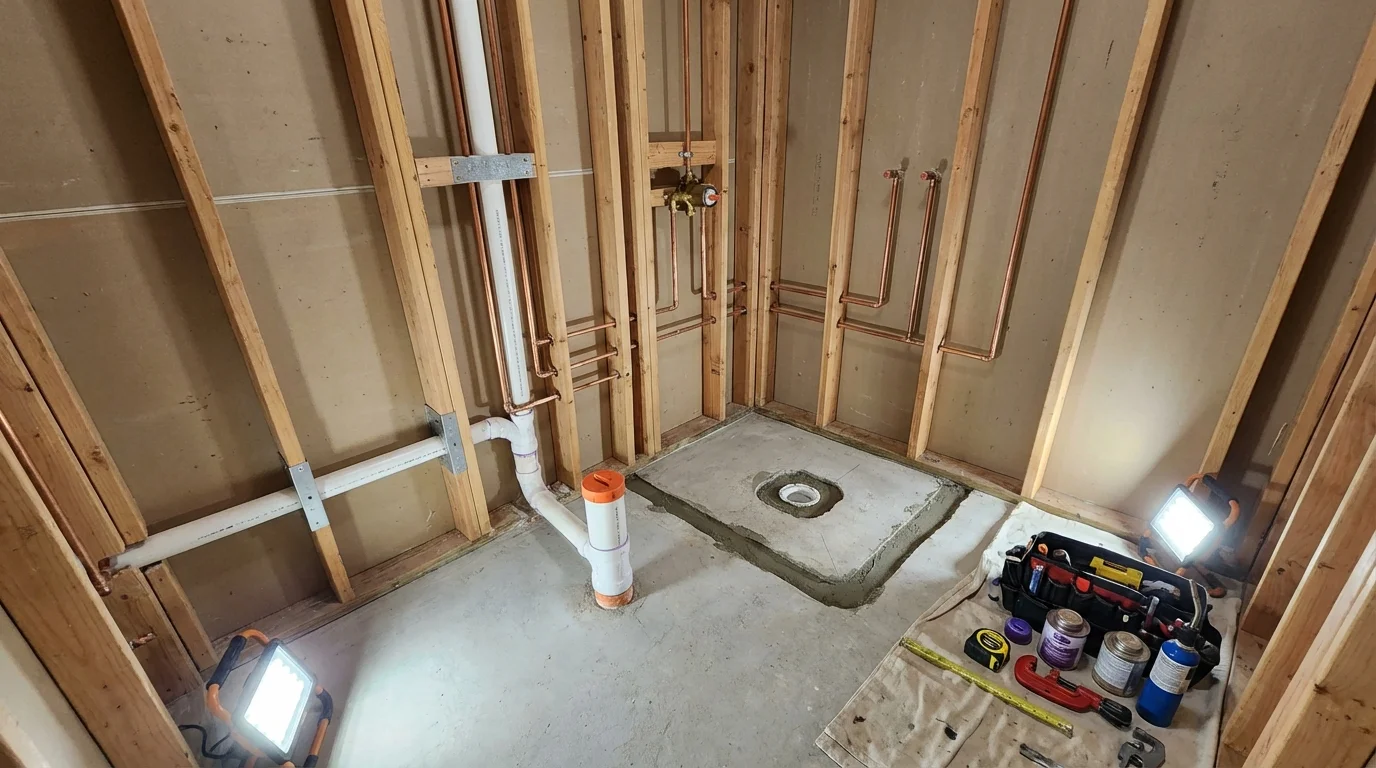 Bathroom rough-in plumbing during remodel by Johns Plumbing LLC in Belleair Beach