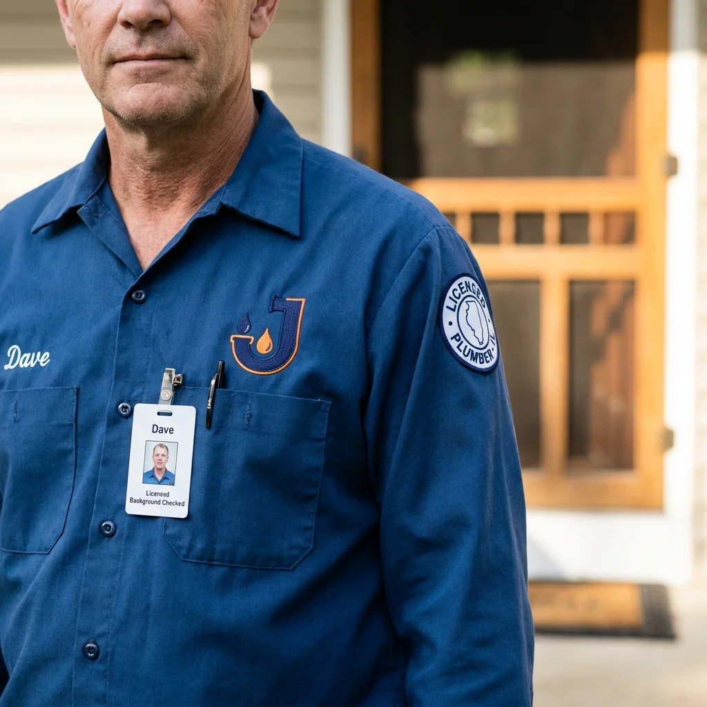 Licensed plumber showing ID badge in Belleair Beach, FL