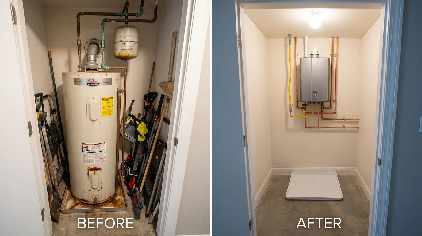 Tank water heater versus wall-mounted tankless unit comparison for Belleair Beach, FL homeowners
